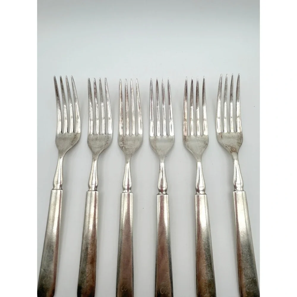 1847 Rogers Bros Forks Set of 6, Windsor Silverplate, Monogram E Antique